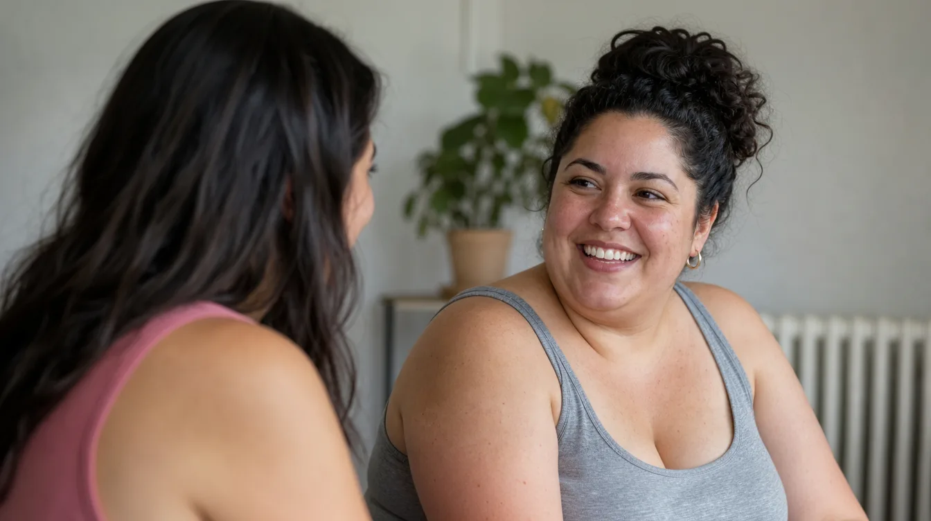 Dos mujeres conversando y sonriendo